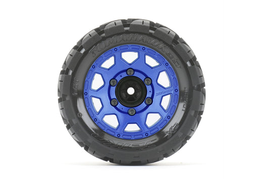 JETKO JKO2701CLMSGNB2  1/10 ST 2.8 EX-Tomahawk Tires Mounted on Metal Blue Claw Rims, Medium Soft, Glued, 12mm 1/2" Offset