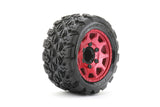 Neumáticos JETKO JKO2702CRMSGNB1 1/10 ST 2.8 EX-King Cobra montados sobre llantas de metal con garra roja, medio suaves, pegados, desplazamiento de 12 mm 0"