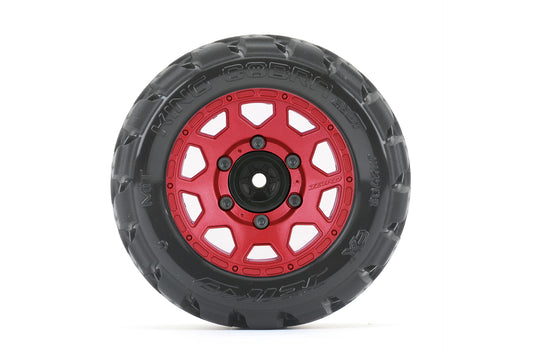 Neumáticos JETKO JKO2702CRMSGNB1 1/10 ST 2.8 EX-King Cobra montados sobre llantas de metal con garra roja, medio suaves, pegados, desplazamiento de 12 mm 0"