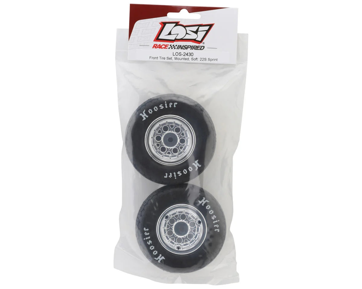 Losi LOS-2430 22S Sprint Front Pre-Mounted Hoosier Tires (Chrome) (2) (Soft)