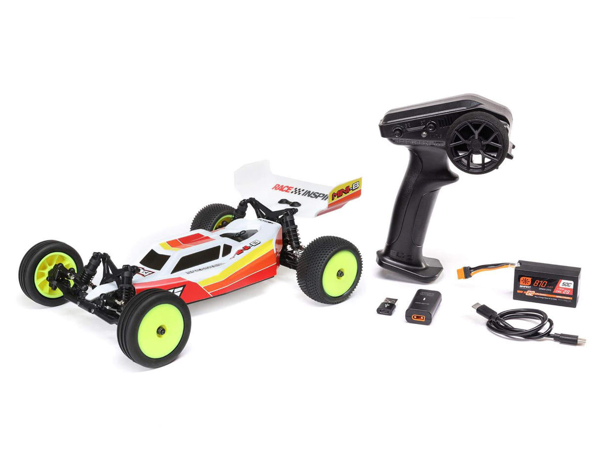 Losi LOS01024T1 Mini-B 1/16 RTR Buggy 2WD sin escobillas (rojo) con radio de 2,4 GHz, batería y cargador