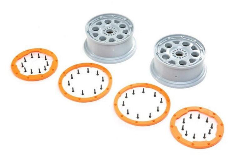 Losi Racing LOS45032 Beadlock Wheels Silver/Orange (2) Desert Buggy XL-E 2.0