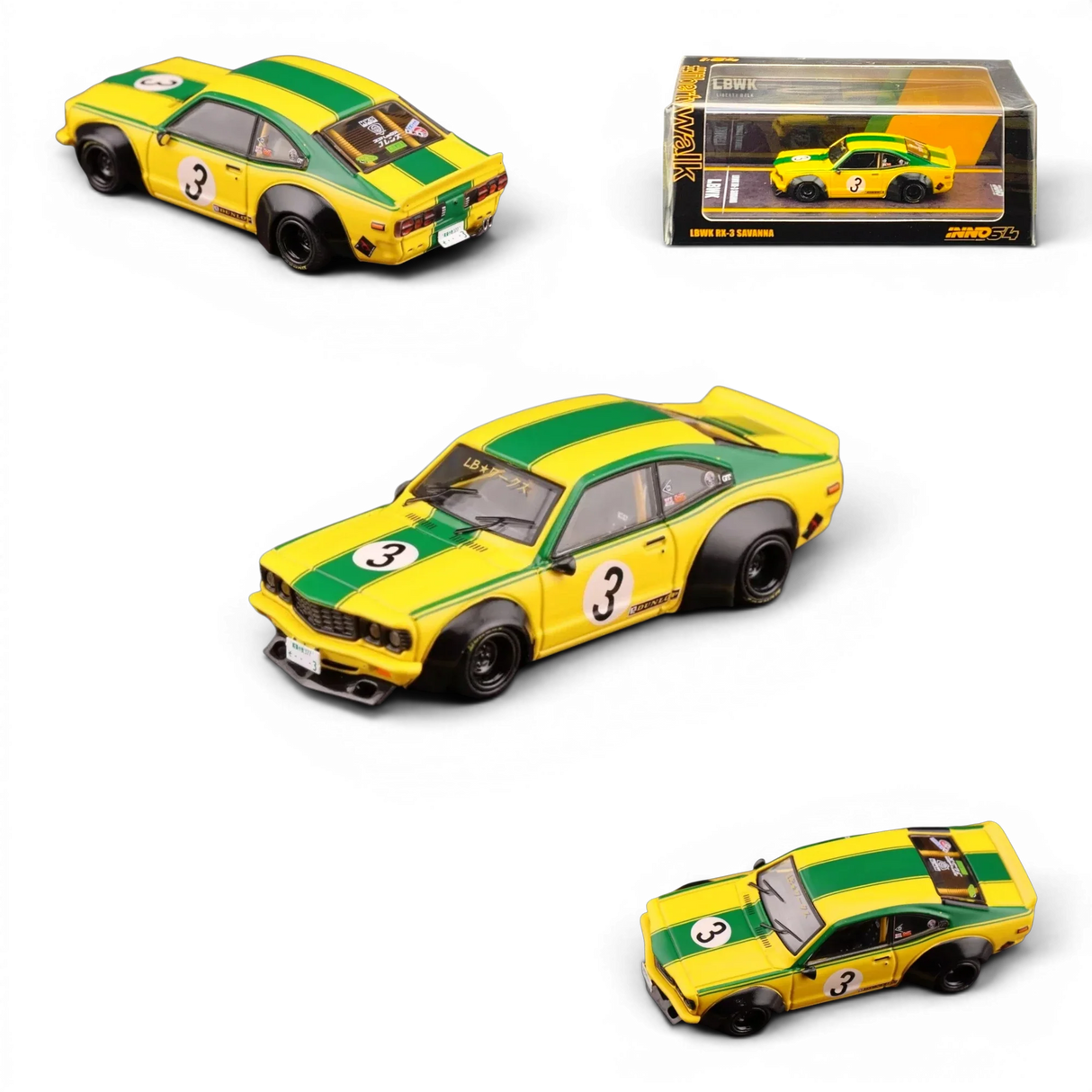 Inno64 Mazda RX-3 Savanna LBWK Yellow Green #3 1:64