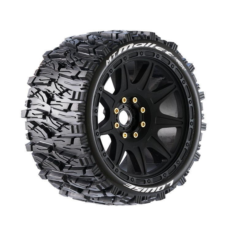Louise LOULT3355SB R/C MT-Mallet Speed 1/8 Monster Truck Tires, 0" & 1/2" Offset, 17mm Removable Hex on Black Rim, Soft (2)