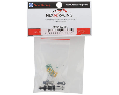 NEXX RACING NXUSA-300-60-S Mini-Z Premium Aluminum Dual Spring Oil-Filled Center Shock (Silver)