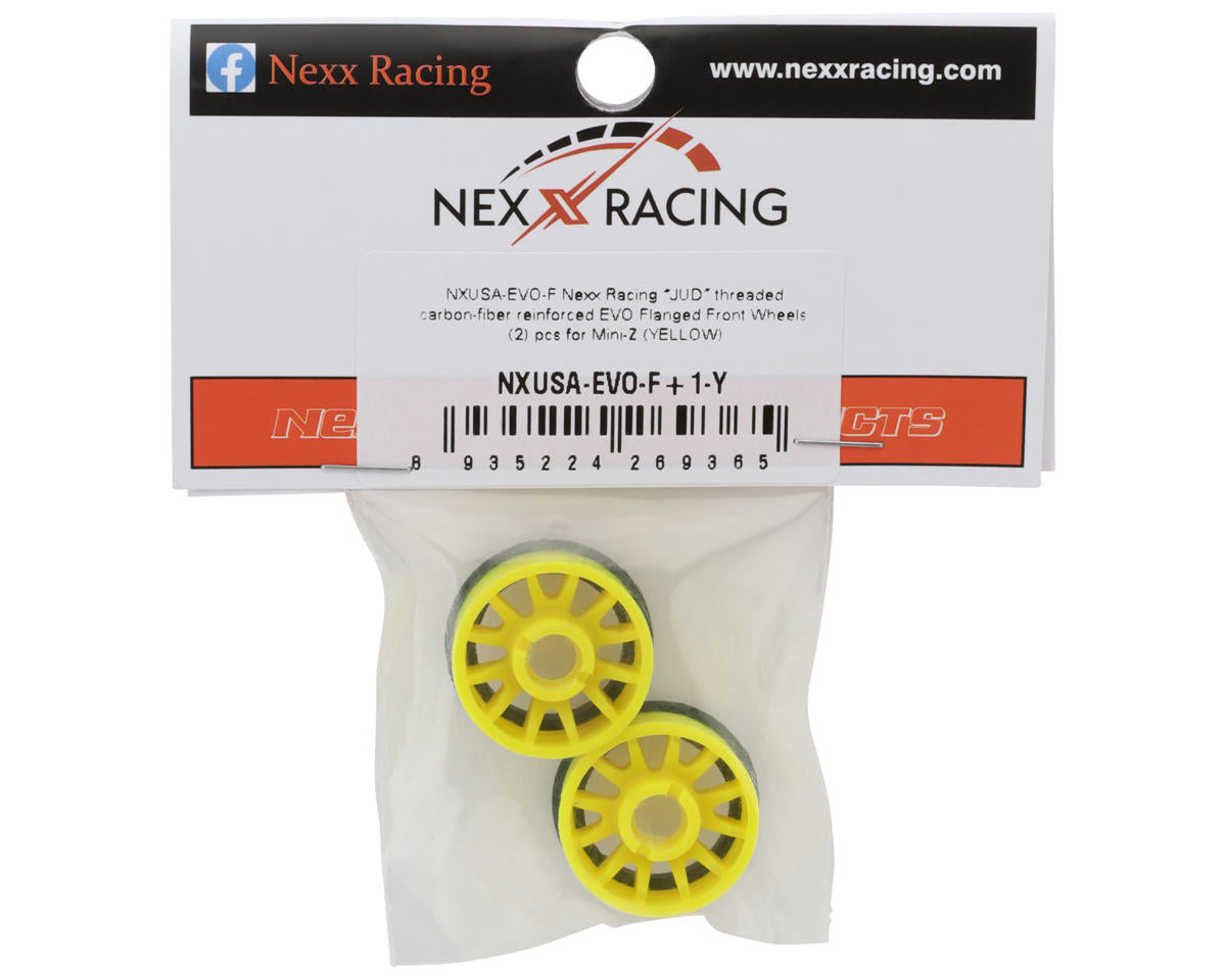 NENEXX Racing Mini-Z RWD "JUD" EVO Front Threaded Side-Wall Carbon Fiber Rims (2mm Offset) (Yellow) (2)