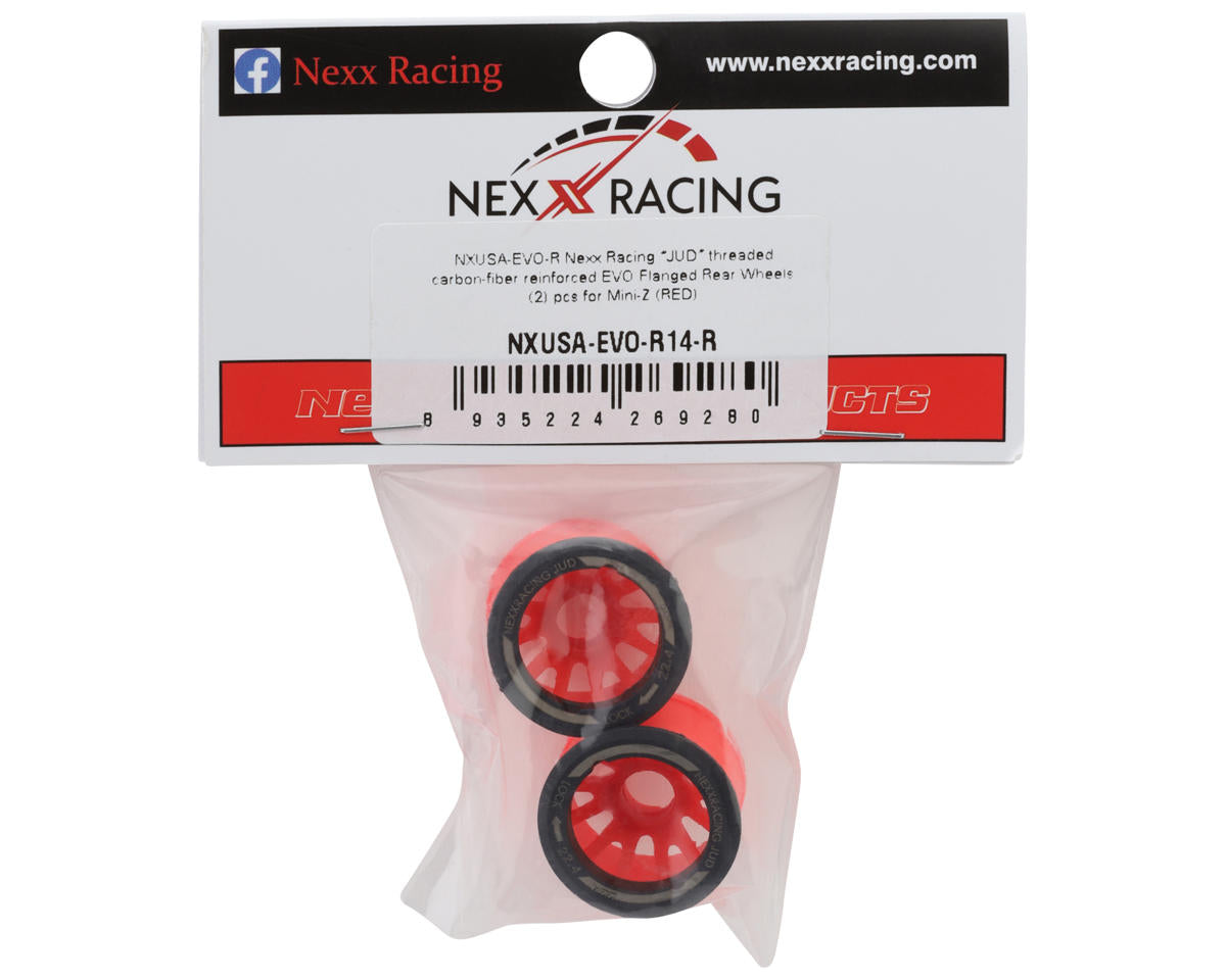 NEXX Racing Mini-Z RWD"JUD" EVO Rear Threaded Side-Wall Carbon Fiber Rims (0mm Offset) (Red) (2) (Wide)