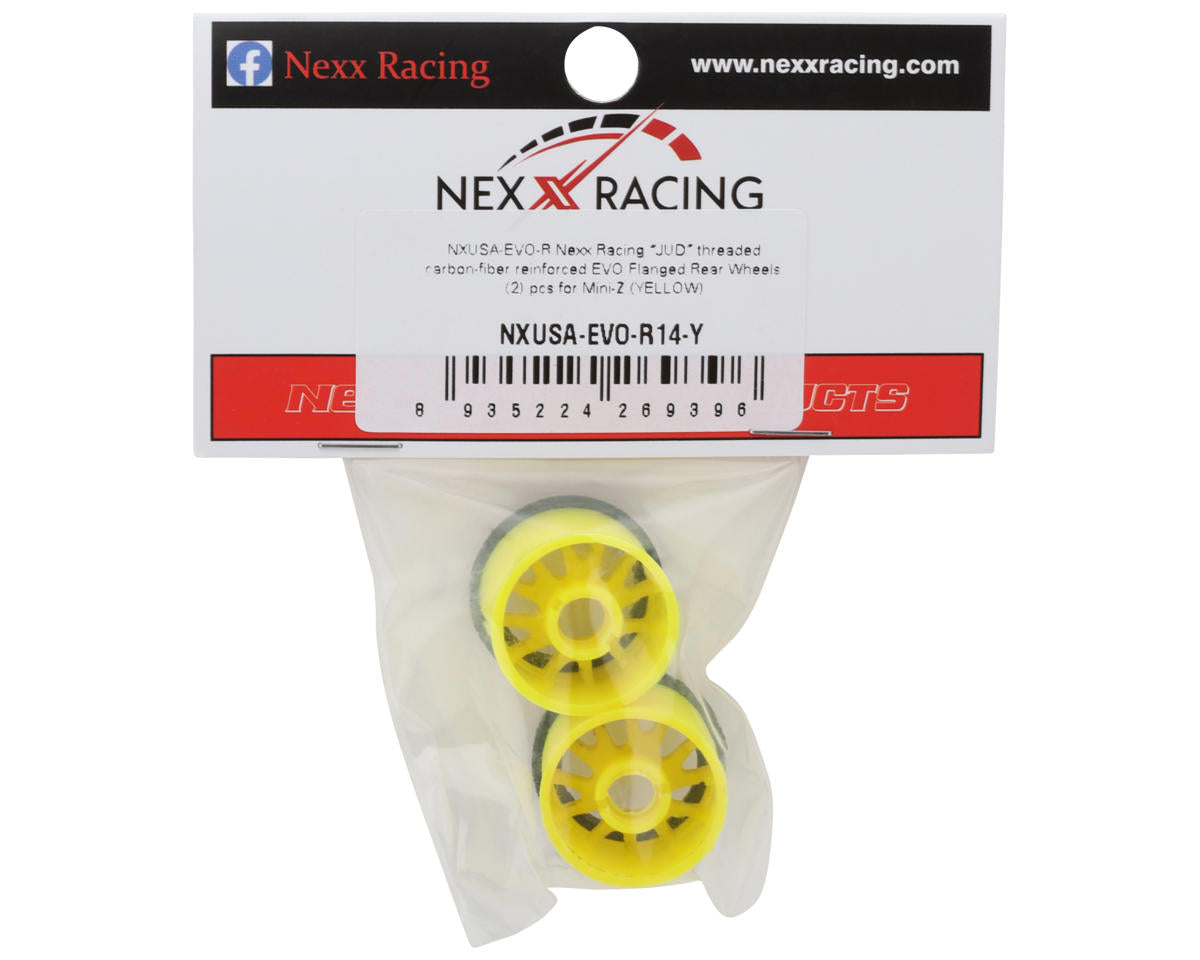 NEXX Racing Mini-Z RWD"JUD" EVO Rear Threaded Side-Wall Carbon Fiber Rims (0mm Offset) (Yellow) (2) (Wide)
