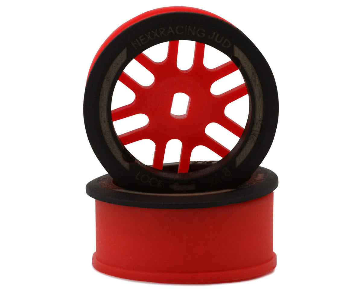 NEXX Racing Mini-Z AWD "JUD" EVO Front Threaded Side-Wall Carbon Fiber Rims (0mm Offset) (Red) (2)