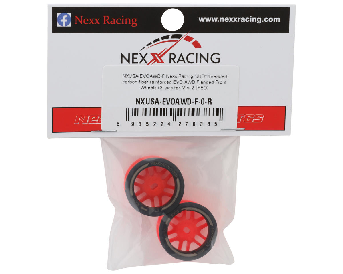 NEXX Racing Mini-Z AWD "JUD" EVO Front Threaded Side-Wall Carbon Fiber Rims (0mm Offset) (Red) (2)