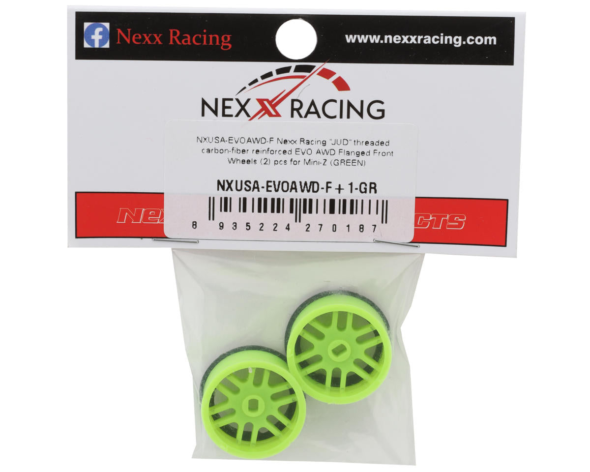 NEXX Racing Mini-Z AWD "JUD" EVO Front Threaded Side-Wall Carbon Fiber Rims (1mm Offset) (Green) (2)