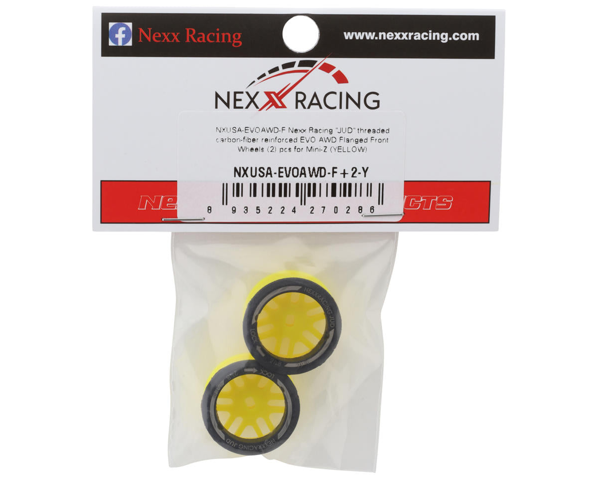 NEXX Racing Mini-Z AWD "JUD" EVO Front Threaded Side-Wall Carbon Fiber Rims (2mm Offset) (Yellow) (2)