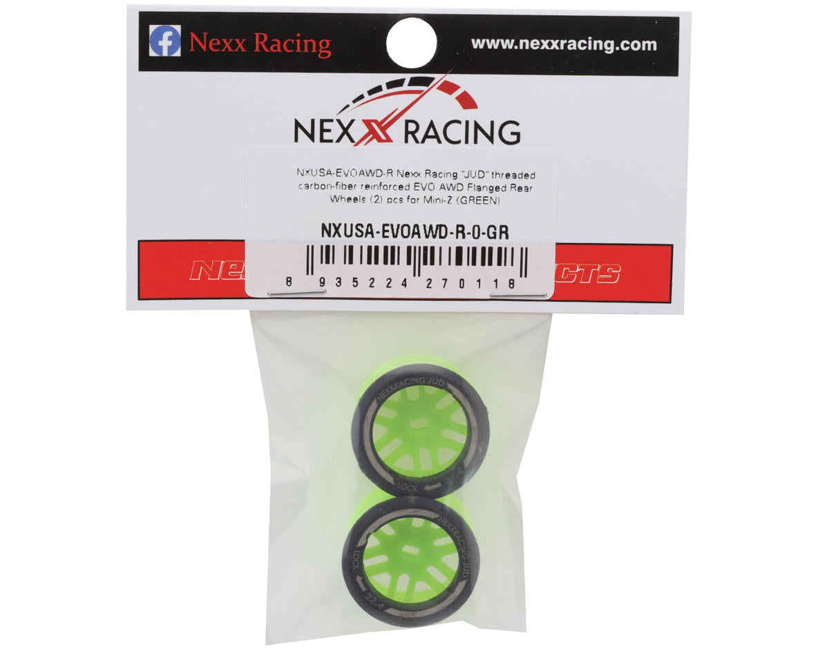 NEXX Racing Mini-Z AWD "JUD" EVO Rear Threaded Side-Wall Carbon Fiber Rims (0mm Offset) (Green) (2)