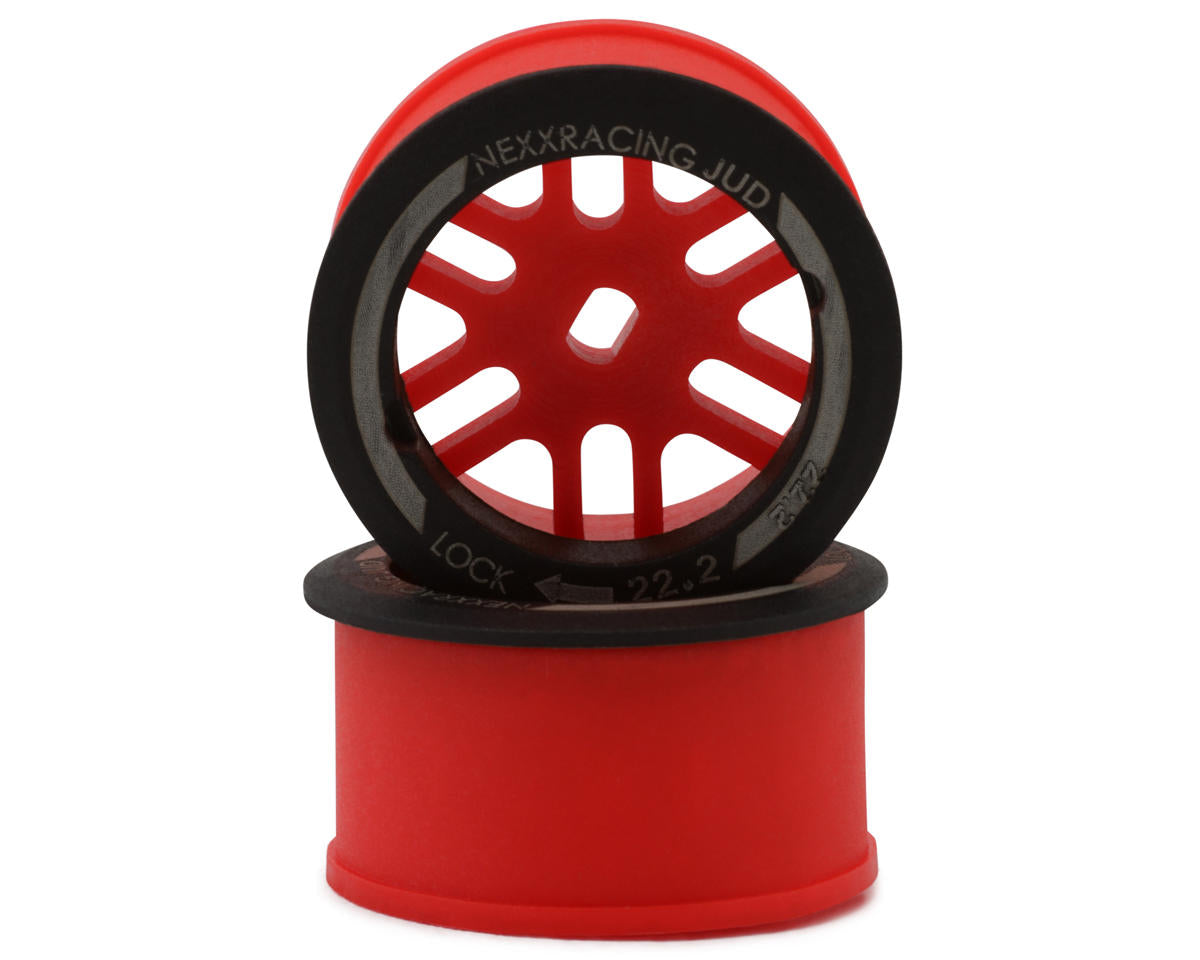 NEXX Racing Mini-Z AWD "JUD" EVO Rear Threaded Side-Wall Carbon Fiber Rims (0mm Offset) (Red) (2)