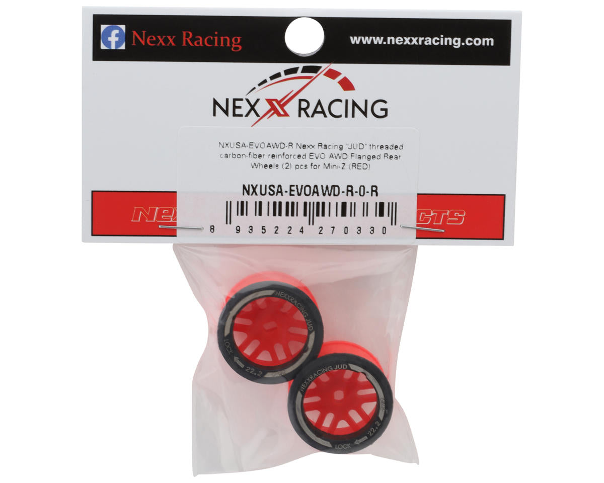 NEXX Racing Mini-Z AWD "JUD" EVO Rear Threaded Side-Wall Carbon Fiber Rims (0mm Offset) (Red) (2)