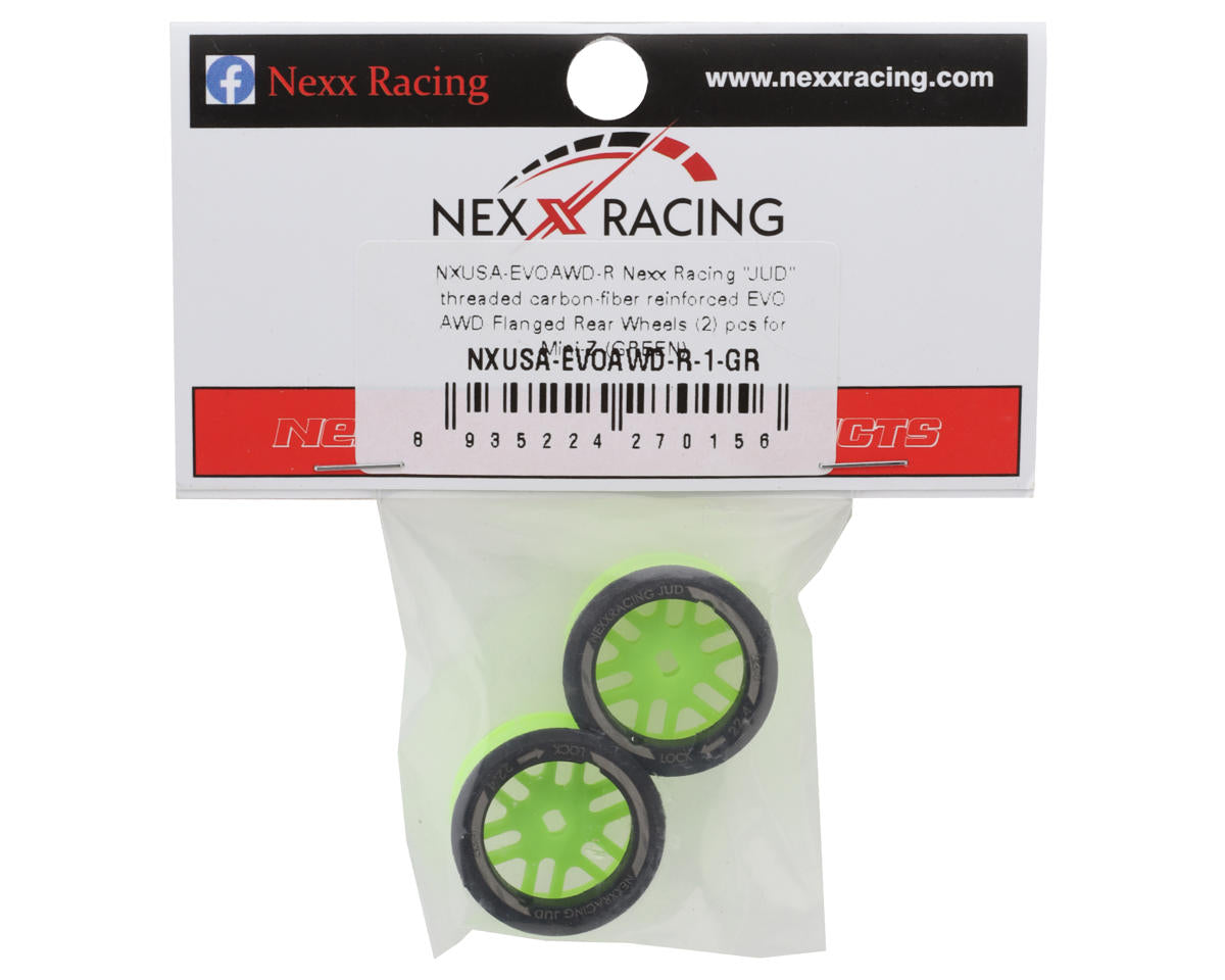 NEXX Racing Mini-Z AWD "JUD" EVO Rear Threaded Side-Wall Carbon Fiber Rims (-1mm Offset) (Green) (2)