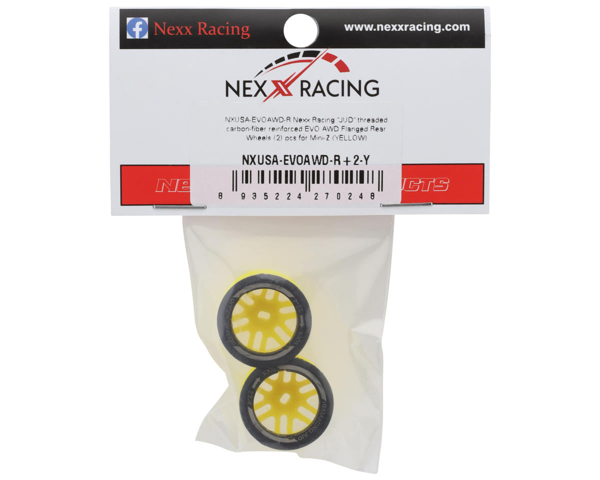 NEXX Racing Mini-Z AWD "JUD" EVO Rear Threaded Side-Wall Carbon Fiber Rims (2mm Offset) (Yellow) (2)