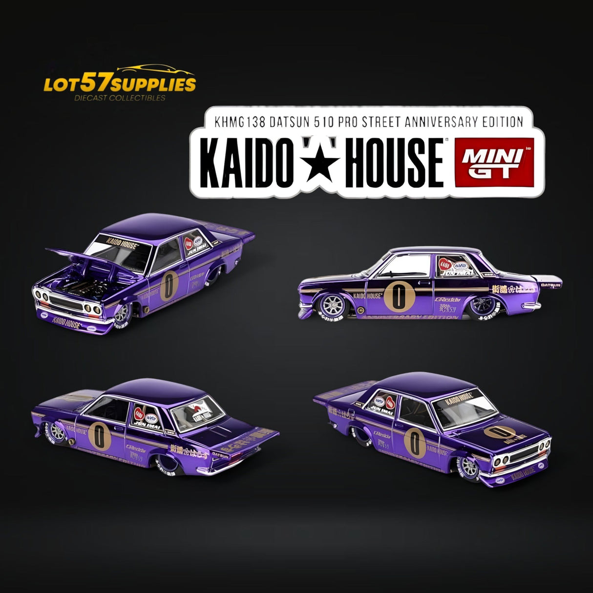 Mini GT x Kaido House Datsun 510 PRO STREET Chrome Purple 1:64