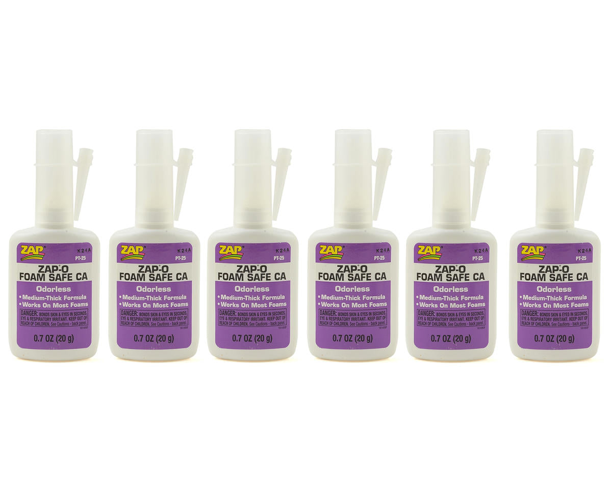 Pacer Technology PAAPT25_BOX Zap-O Odorless Foam Safe CA Glue Box Set (6) (Medium-Thick) (0.7oz)