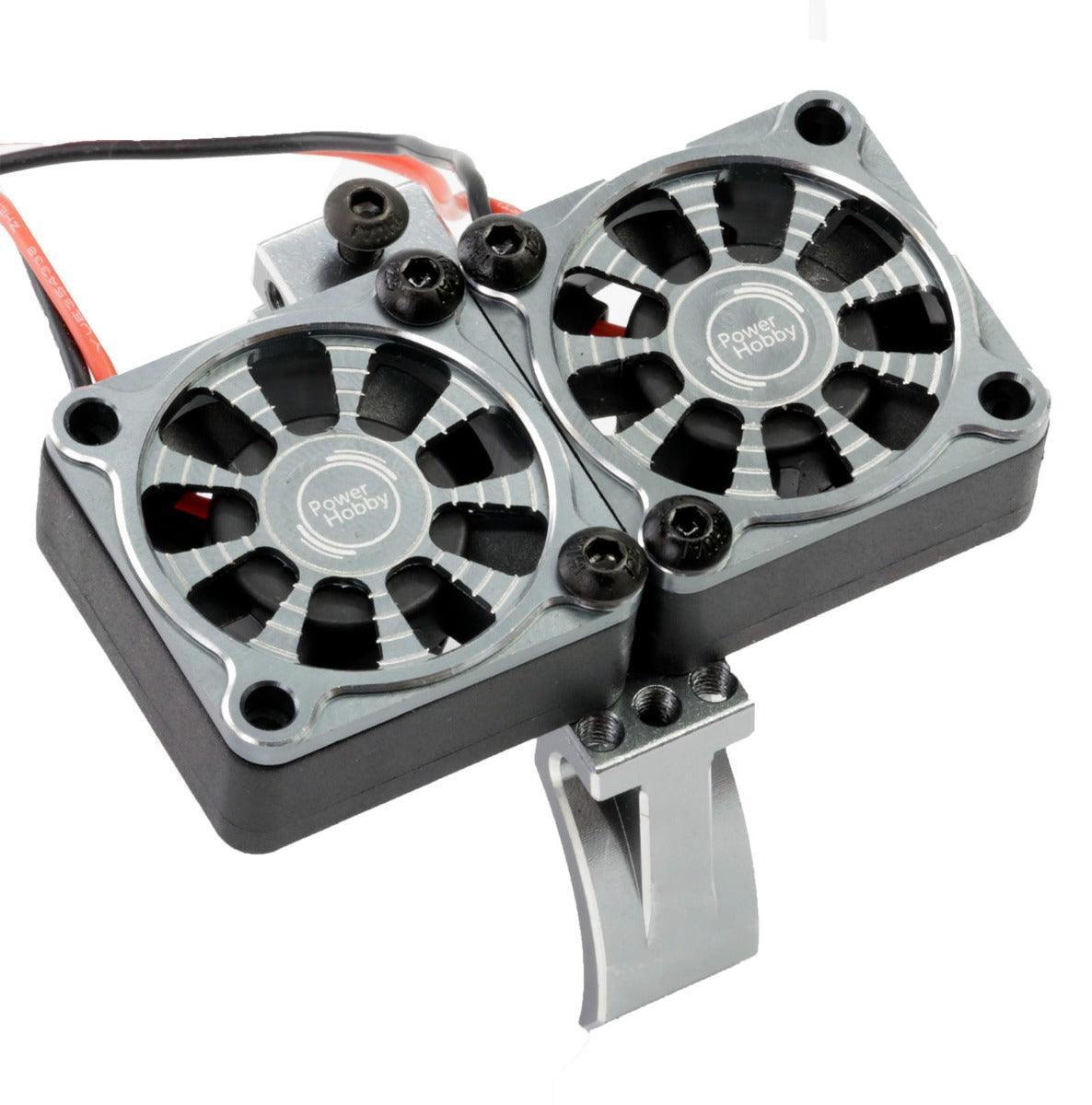 Powerhobby 1/10 Car Aluminum Heatsink 30mm Twin Turbo Cooling Fans Mount Gun
