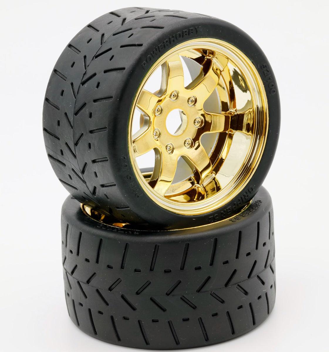 POWERHOBBY PHT5102-GOLD 1/8 Gripper 54/100 Belted Mounted Tires 17mm Gold Wheels