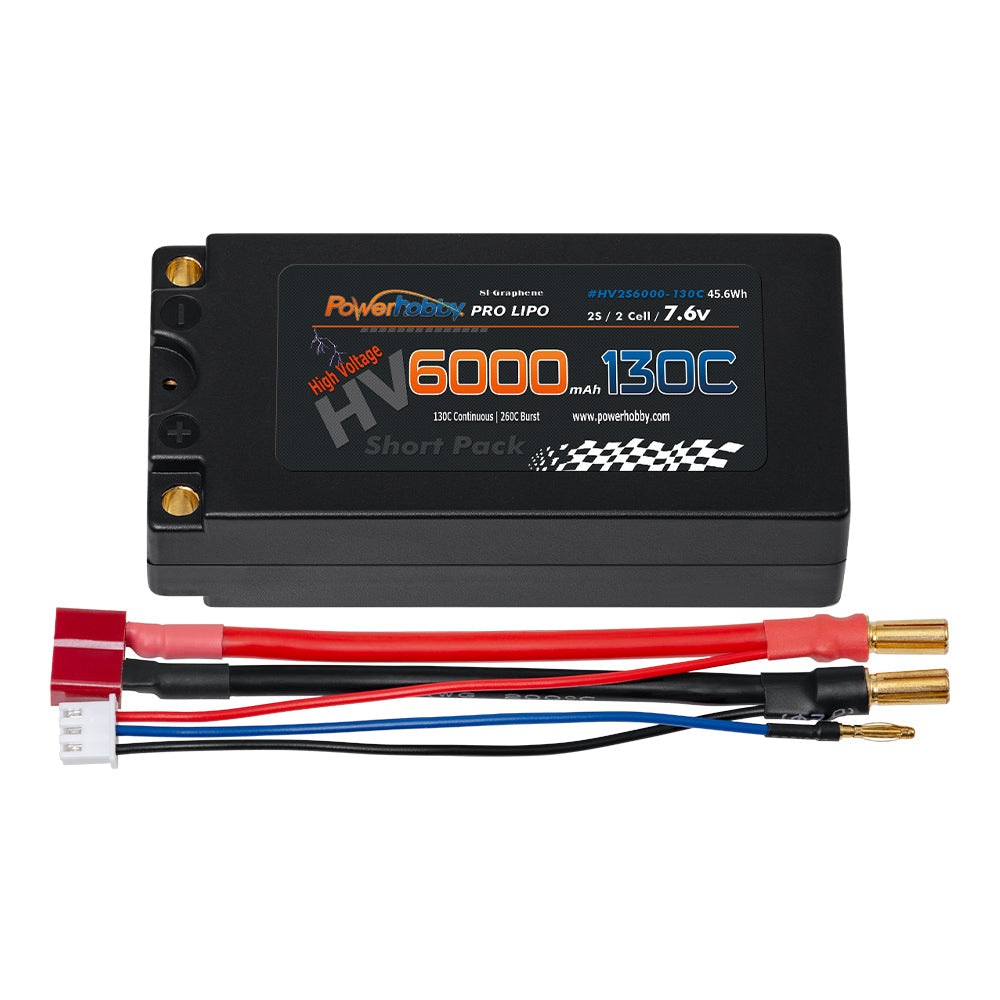 Powerhobby 2S 7.6V 6000mah 130C HV + Graphene Shorty Lipo Battery 5MM