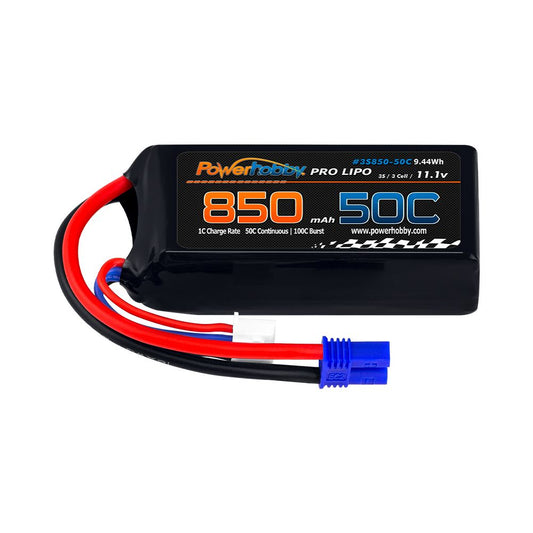 Powerhobby PHB3S85050EC2 3s 11.1 800mah 50c Lipo Battery w ec2 Plug