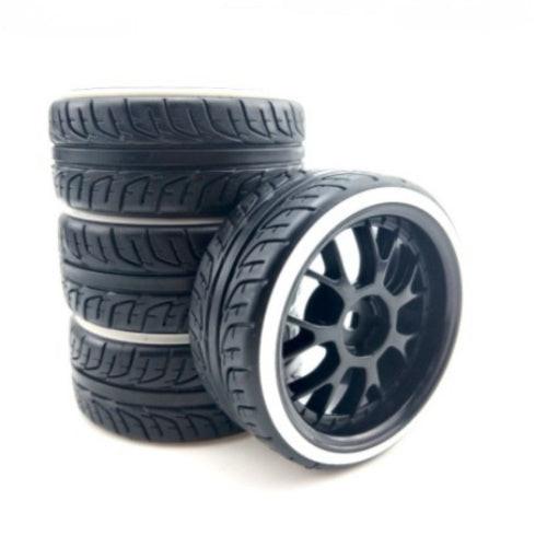 Powerhobby 1/10 Drift Car Mounted Tires / Wheels (4) White / Black PY483