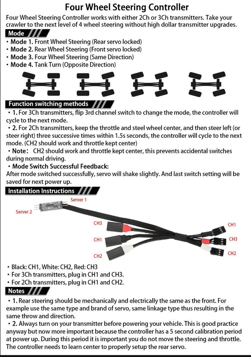 Powerhobby Four Wheel Steering Controller FOR Rock Crawler 1/24 1/18 1/10