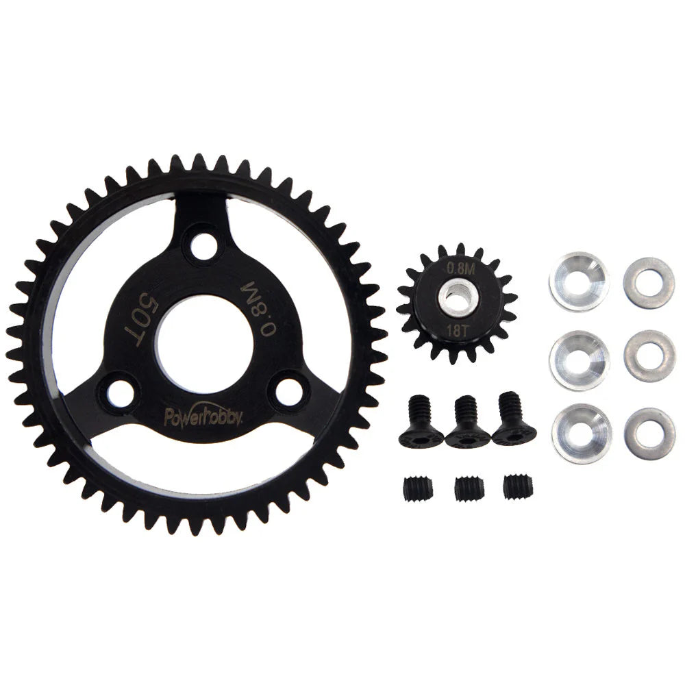 POWERHOBBY 6101 Hardened Steel 32P 50T 0.8M Spur Gear w 18T Pinion FOR Traxxas Slash 2WD