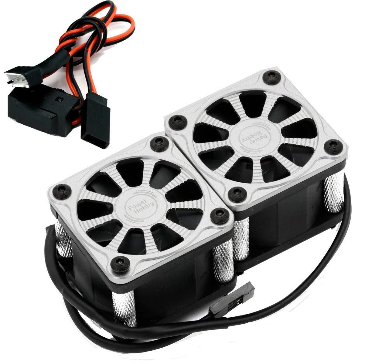 Powerhobby Twister Twin / Dual 40mm 1/8 1/5 Motor Aluminum Cooling Fan - Silver