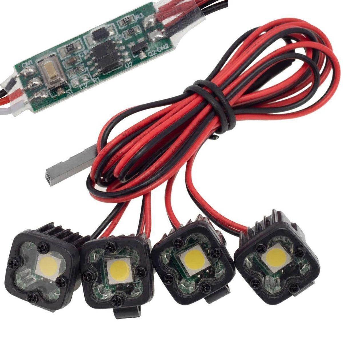 PowerHobby RC 4 LED Lights Headlights Spotlight w/ Controller for 1/10 1/8