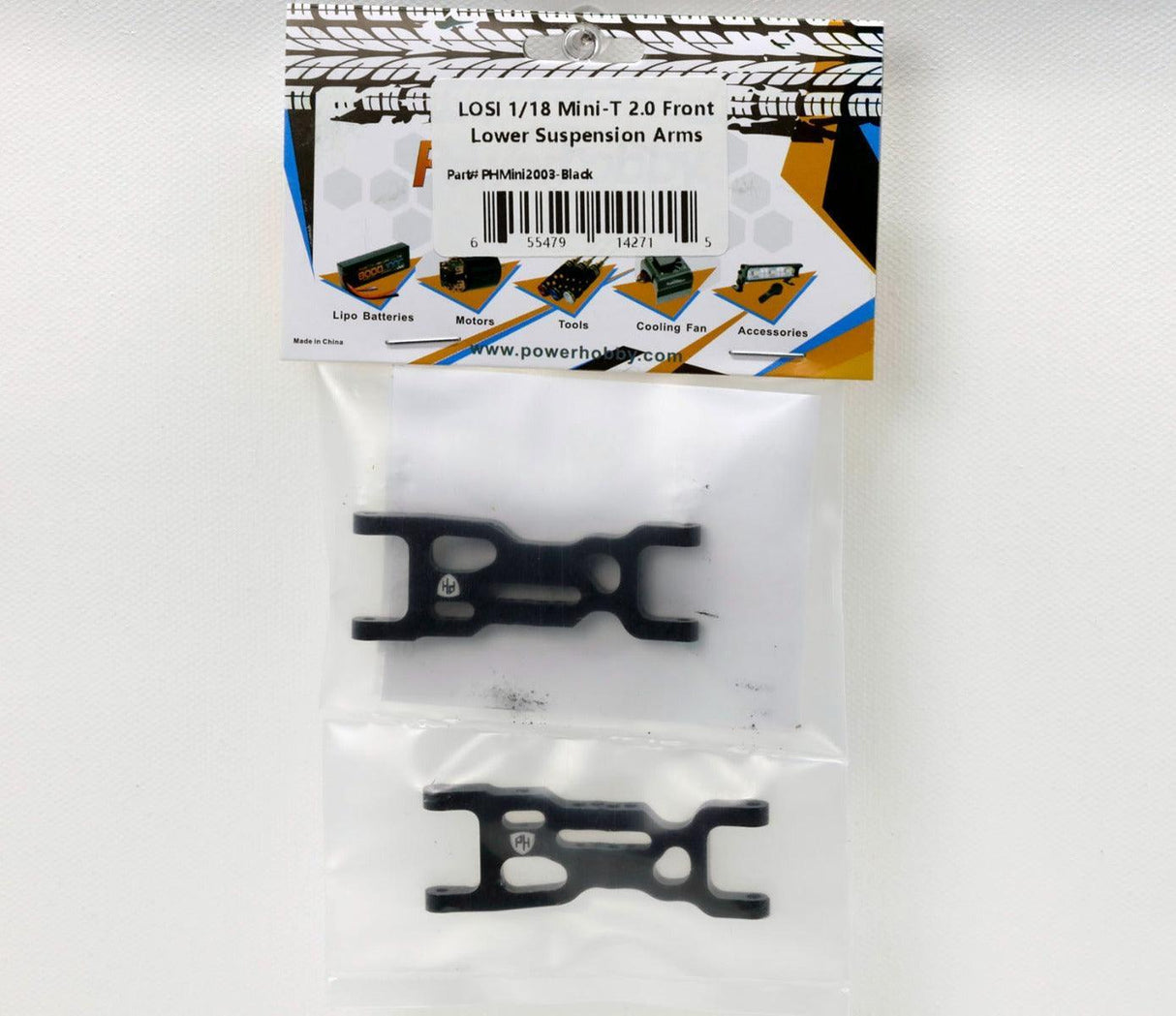 PowerHobby LOSI 1/18 Mini-T 2.0 Aluminum Front Lower Suspension Arms Black