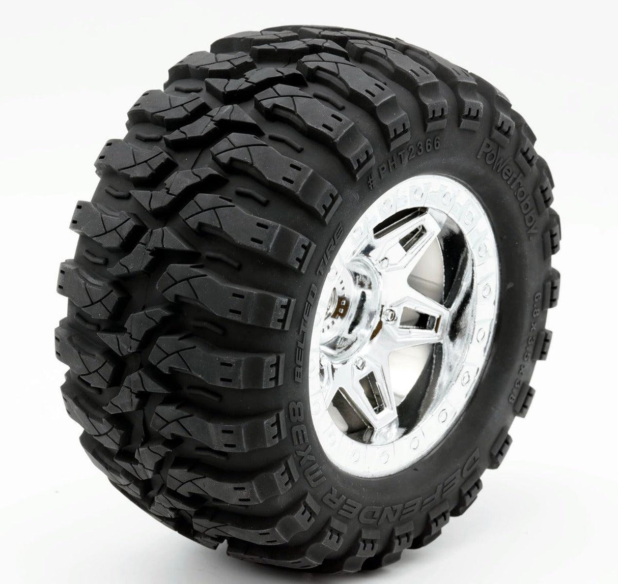 Powerhobby 1/8 Defender 3.8” Belted All Terrain Tires 17MM Mounted Chrome