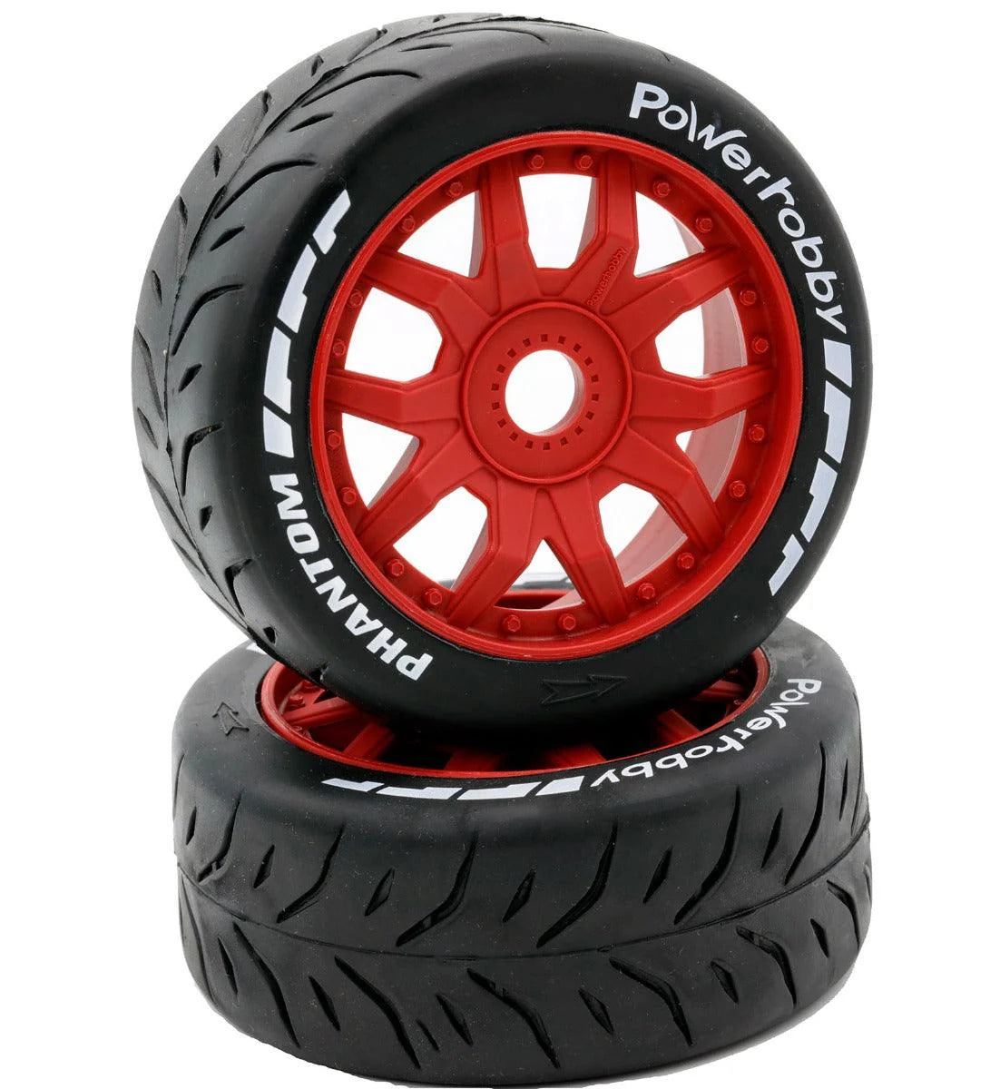 POWERHOBBY 2402-SR 1/8 GT Phantom Belted Mounted Tires 17mm Soft Red Wheels