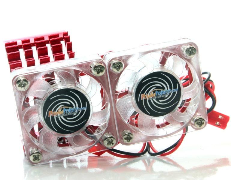 Powerhobby Aluminum Motor Heatsink Twin Dual Cooling Fan RED FOR Traxxas Slash 4x4