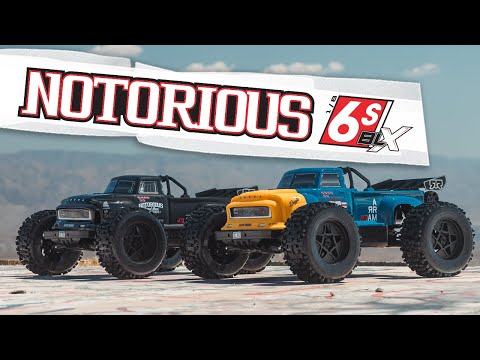 ARRMA 1/8 NOTORIOUS 6S V6 4X4 BLX Brushless Stunt Truck RTR, Black