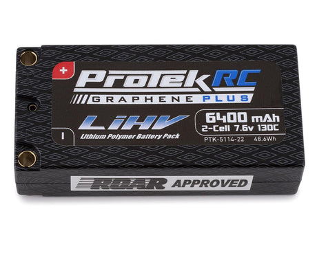 ProTek RC 5114-22 2S 130C Low IR Si-Graphene + HV Shorty LiPo Batterie (7,6 V/6400 mAh) avec connecteurs 5 mm (approuvé ROAR)