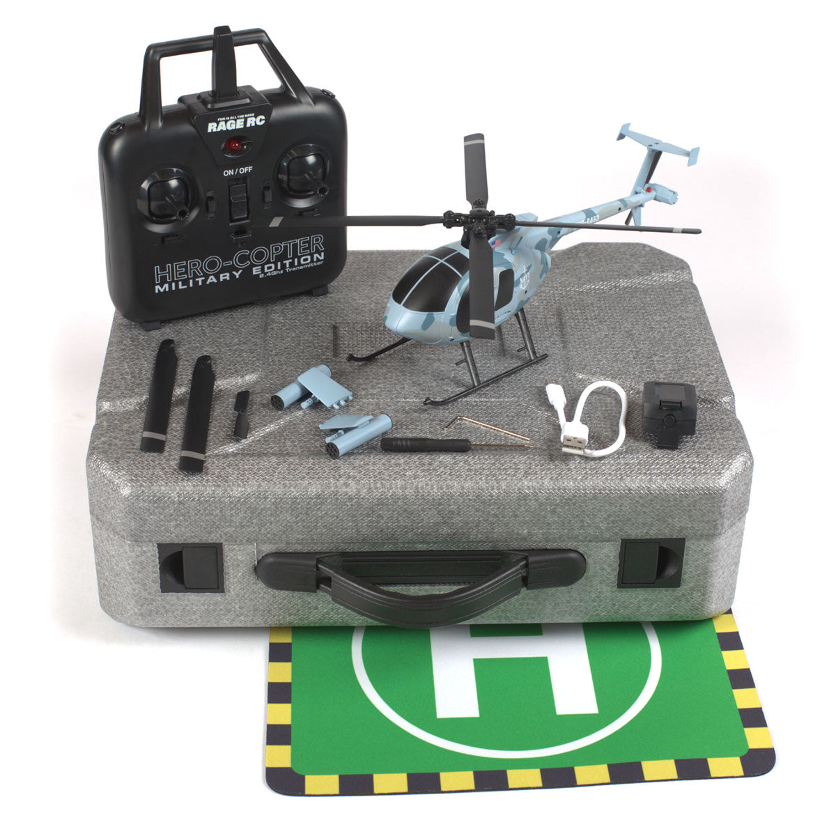 Rage R/C RGR6102 Hero-Copter Military, 4-Blade RTF Heli; Navy