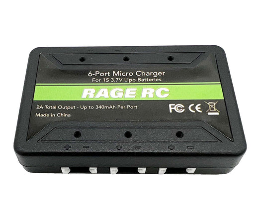 RAGE RC RGRA1350 Cargador micro USB 1S de 6 puertos; Tempest 600, Super Cub MX4, Sport Cub, Micro Warbirds
