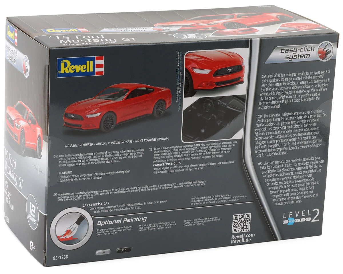 Revell RMX851238 1/25 2015 Ford Mustang GT EZ Click Plastic Model Kit