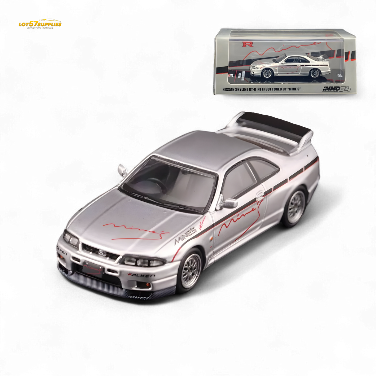 Inno64 Nissan Skyline GT-R R33 "Tuned by Mine's" Silver 1:64