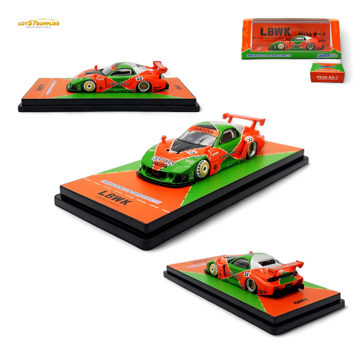 Inno64 Mazda RX-7 LBWK Orange/Green 1:64