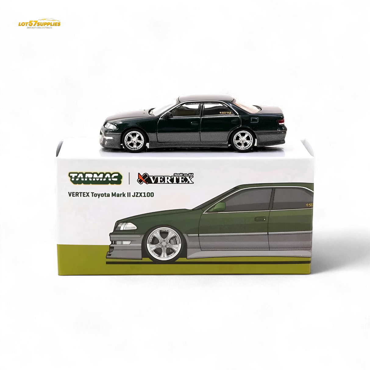 Tarmac Works VERTEX Toyota Mark II JZX100 Dark Green Metallic 1:64