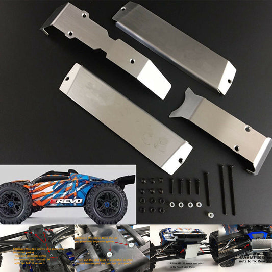 IRonManRc Kit de protección de placa deslizante de armadura de chasis de acero inoxidable para Traxxas 1/10 E-REVO ERevo 2.0 y Summit