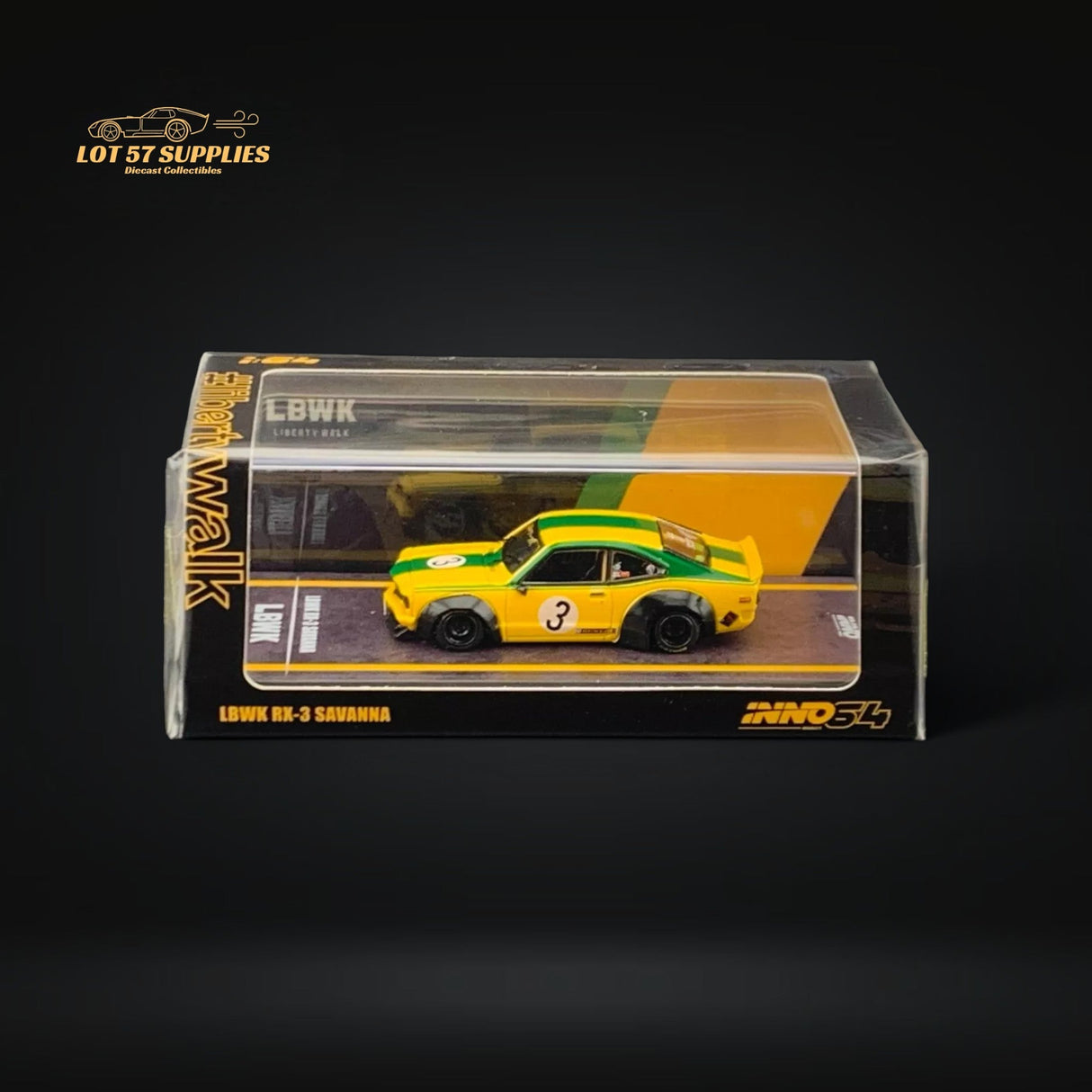Inno64 Mazda RX-3 Savanna LBWK Yellow Green #3 1:64