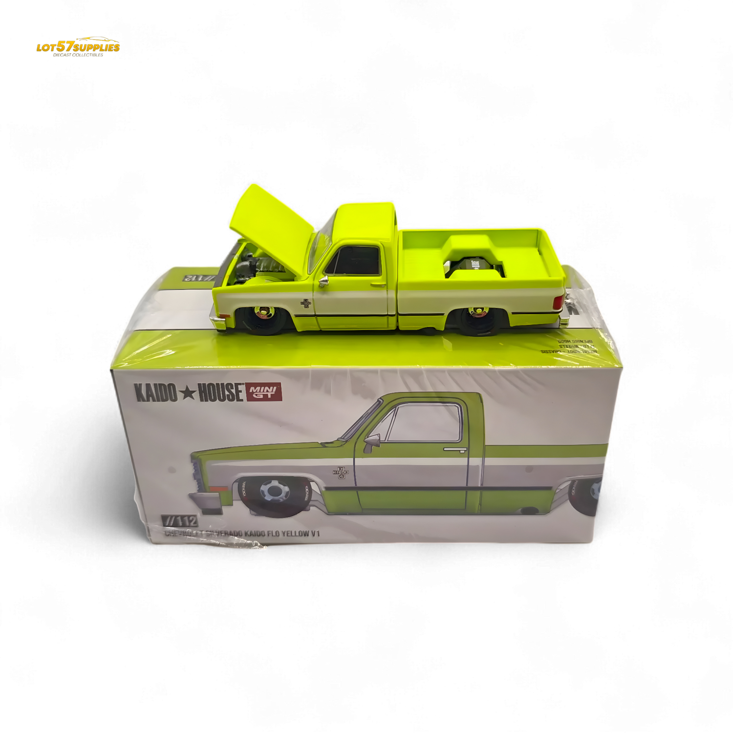 Mini GT x Kaido House Chevrolet Silverado FLO YELLOW 1:64