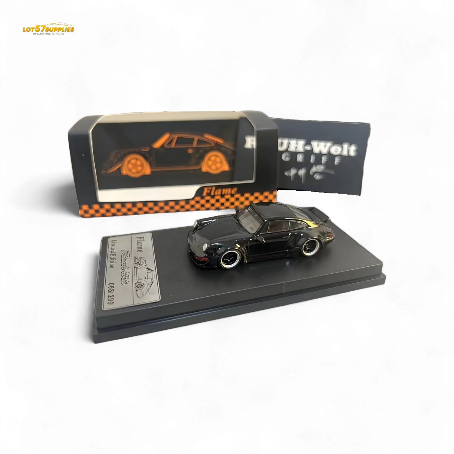 Flame Porsche 964 RWB Ducktail Gloss Black 1:64