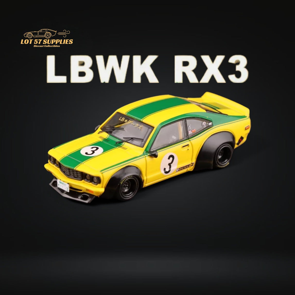 Inno64 Mazda RX-3 Savanna LBWK Yellow Green #3 1:64