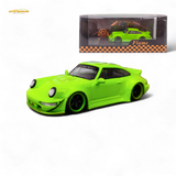 Flame Porsche 964 RWB Ducktail Fluorescent Green 1:64